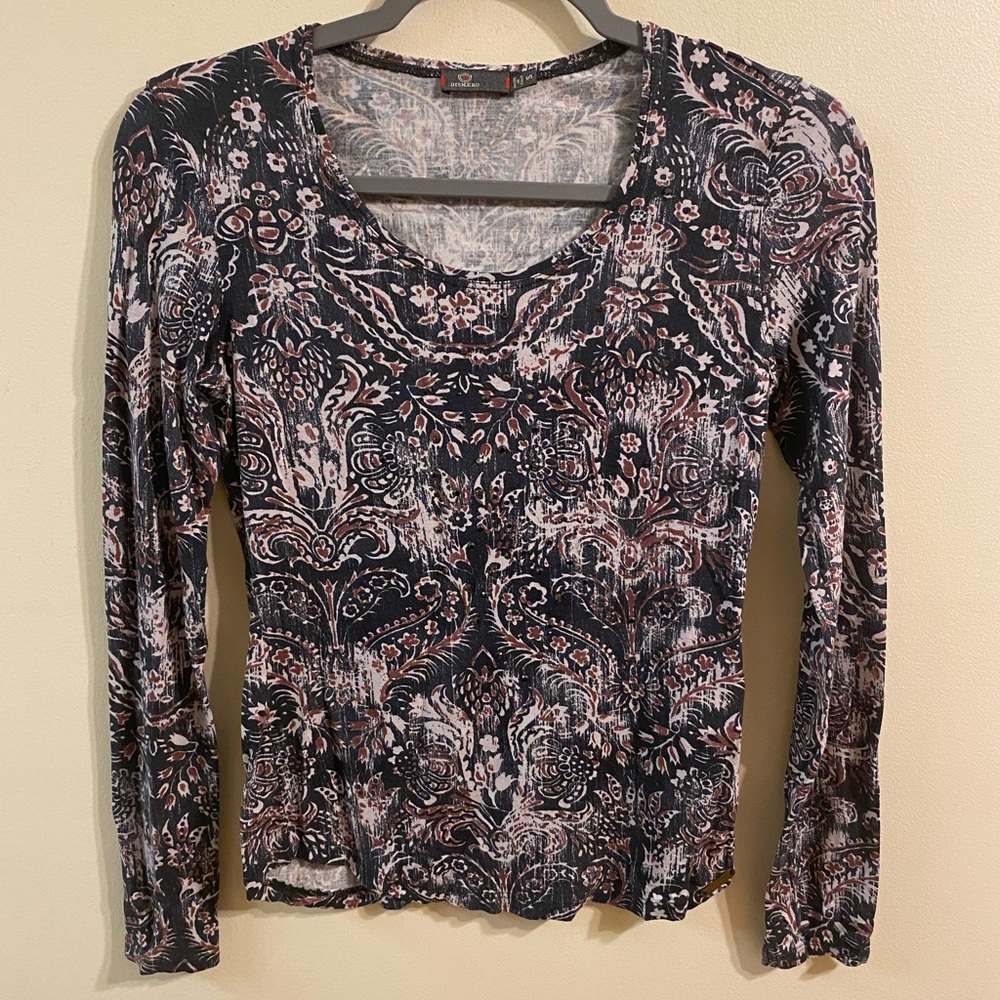 Womens Dismero Made in Italy Multicolor Paisley Studded Long Sleeve Blouse Small